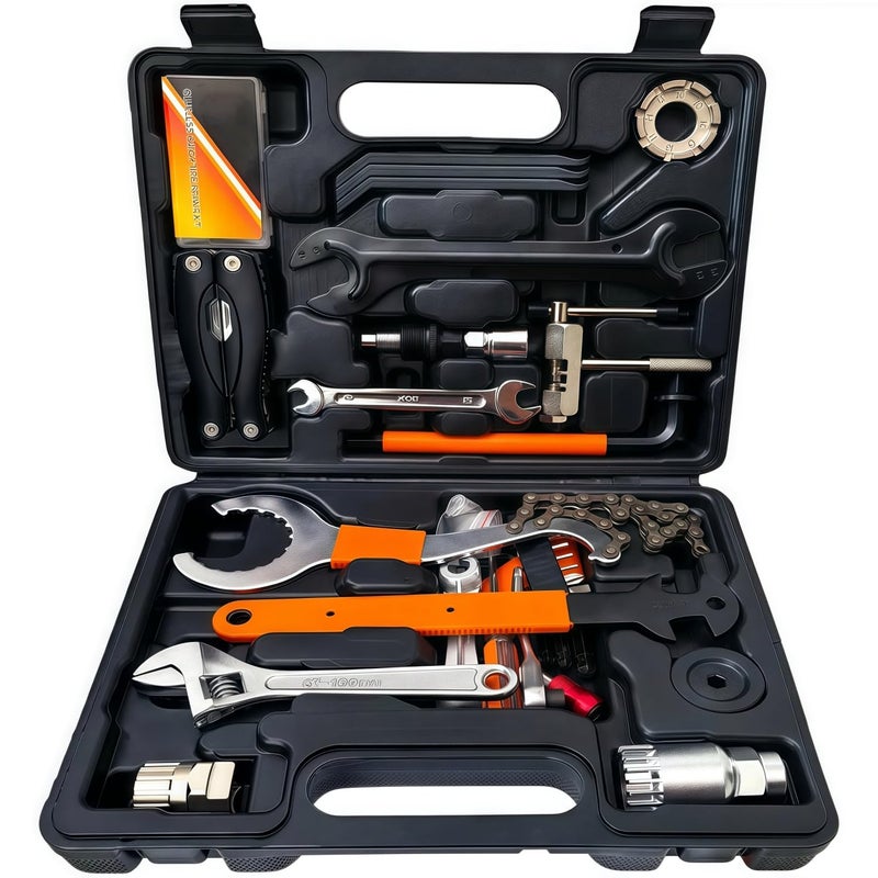 YBEKI Professional Bike Repair Tool Kit with Hard Case - Complete Maintenance Set for Mountain & Road Bikes, Includes Ratchet, Chain Tool, Crank Puller, Tire Bead Breaker, Multi-purpose Pliers - Image 2